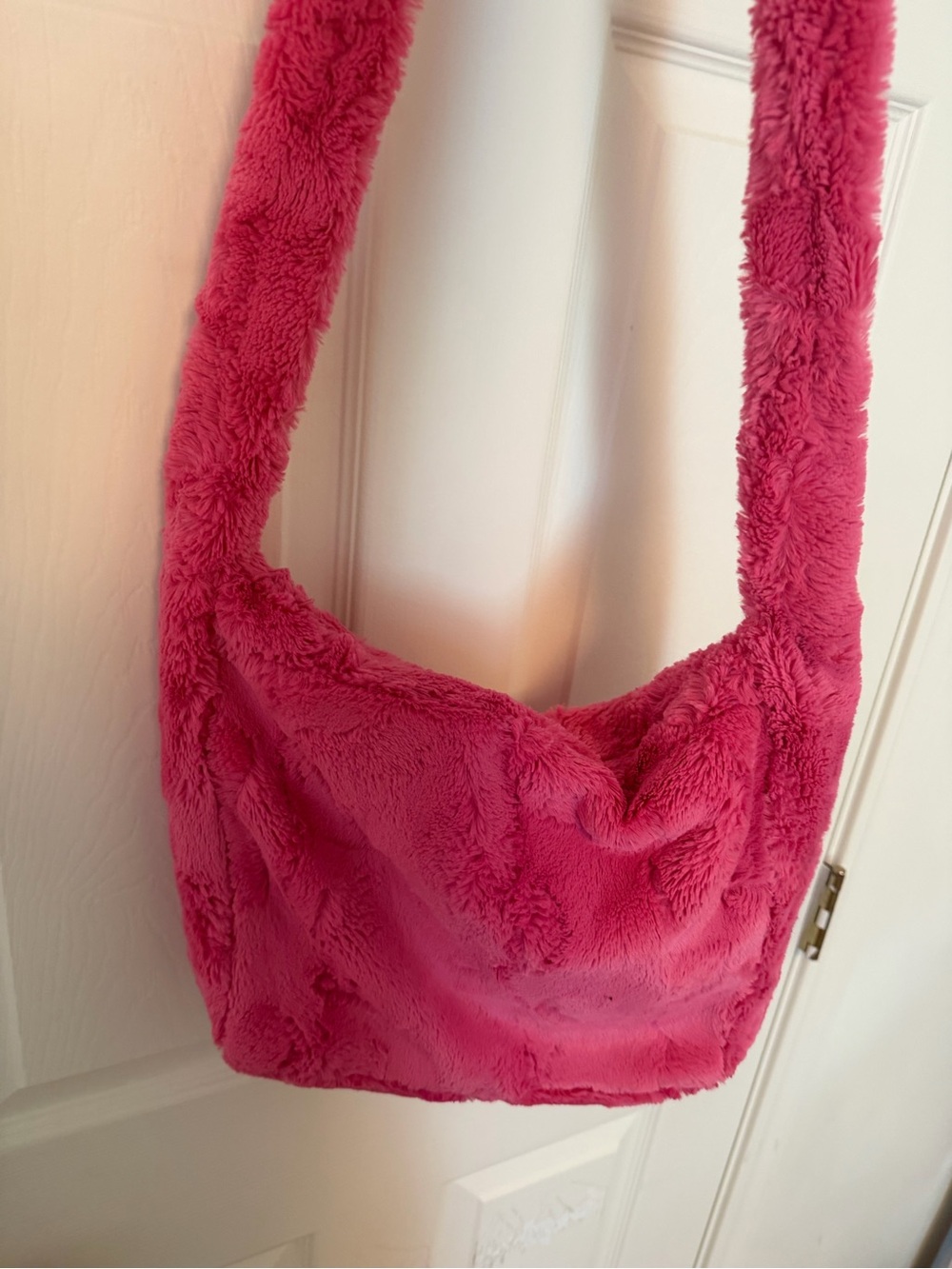Plush Shoulder Bag in Hot Pink - Soft Faux Fur